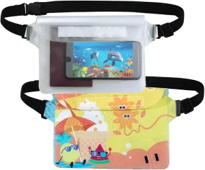 2-Pack Waterproof Pouch Fanny Pack Screen Touch Sensitive Dry Bag with Adjustable Strap -Keep Cell phone&Valuables Dry, Beach Accessories for Swim Boating Kayaking Vacation Essentials