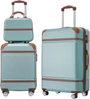 3-piece Hard-shell Suitcase Set, 20-inch   24-inch Suitcase and Cosmetic Bag, Trolley Case with Combination Lock, 360 Swivel Wheels, Suitable for Outdoor Travel, Green