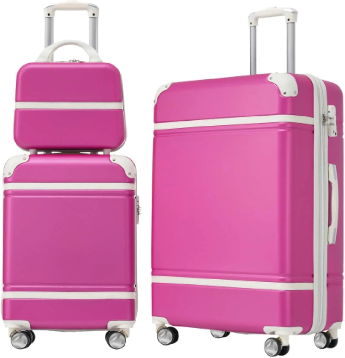 3-piece Hard-shell Suitcase Set, 20-inch   24-inch Suitcase and Cosmetic Bag, Trolley Case with Combination Lock, 360 Swivel Wheels, Suitable for Outdoor Travel, Pink