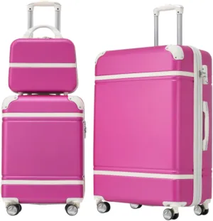 3-piece Hard-shell Suitcase Set, 20-inch   24-inch Suitcase and Cosmetic Bag, Trolley Case with Combination Lock, 360 Swivel Wheels, Suitable for Outdoor Travel, Pink