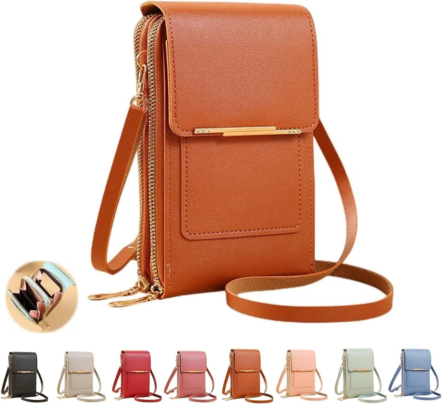 Anti-theft Leather Bag, Phone Crossbody Bags for Women, Touchscreen Phone Wallet PU Leather Crossbody Bag