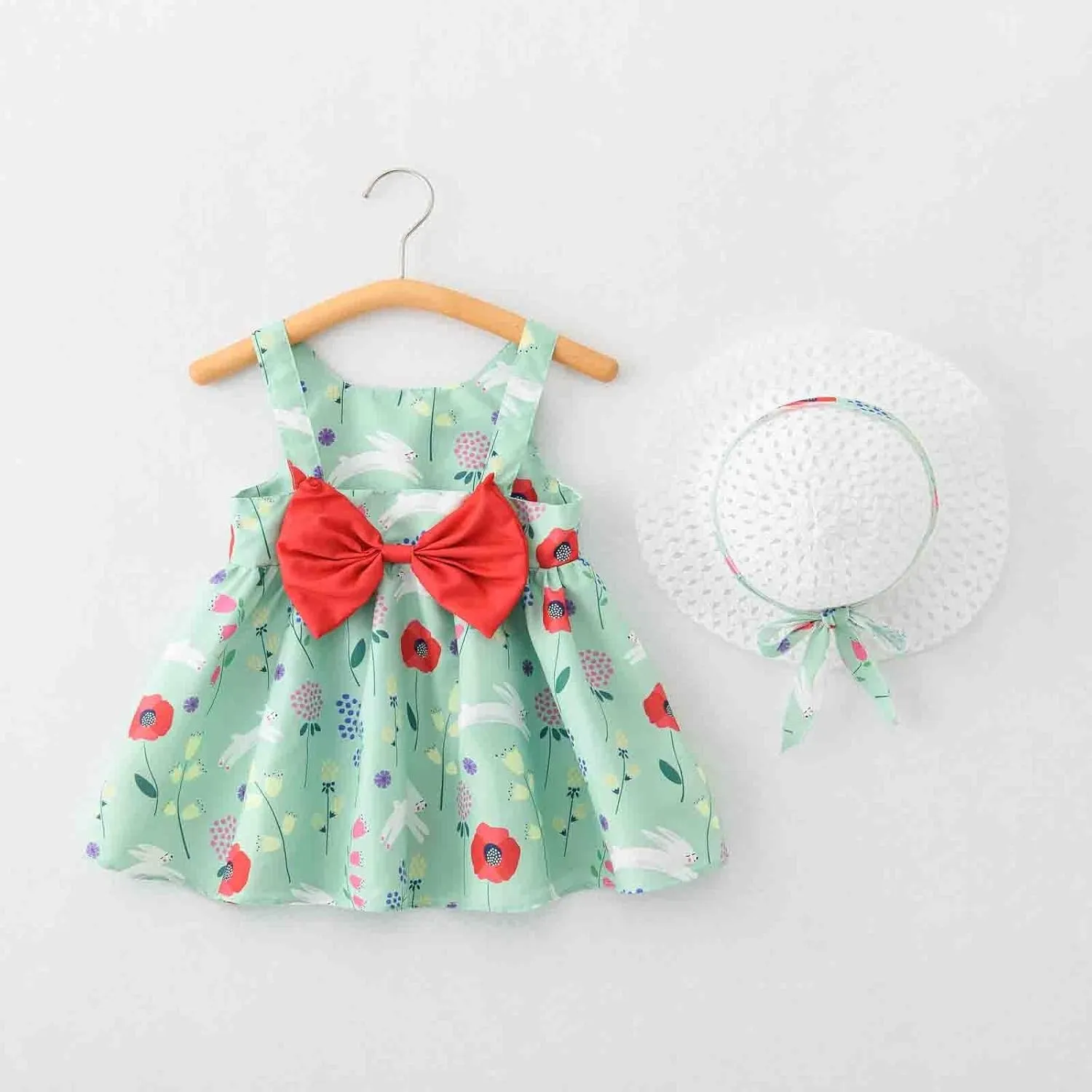 Baby Girl Tutu Dress Summer Sleeveless Backless Princess Birthday Party Dresses Flower Bow Sundress with Straw Hat Set