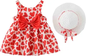 Baby Girl Tutu Dress Summer Sleeveless Backless Princess Birthday Party Dresses Flower Bow Sundress with Straw Hat Set