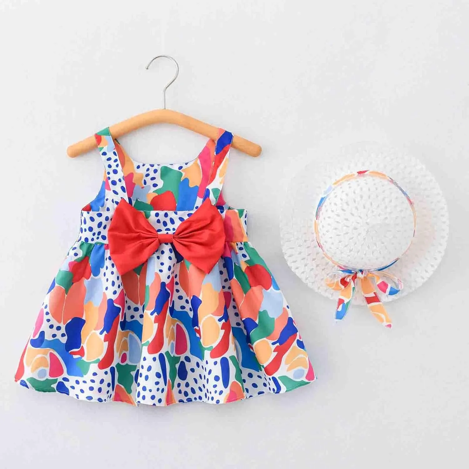 Baby Girl Tutu Dress Summer Sleeveless Backless Princess Birthday Party Dresses Flower Bow Sundress with Straw Hat Set