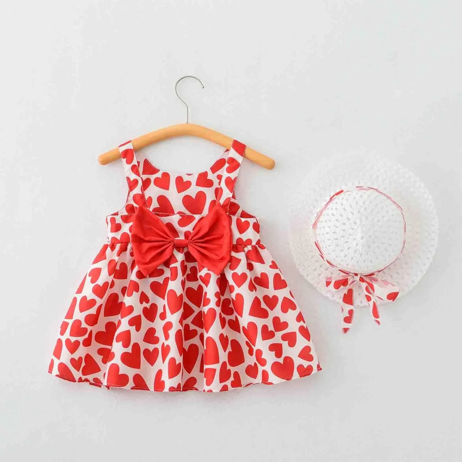 Baby Girl Tutu Dress Summer Sleeveless Backless Princess Birthday Party Dresses Flower Bow Sundress with Straw Hat Set