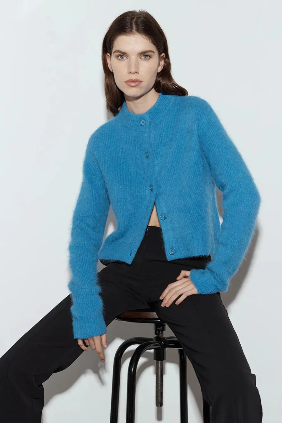 Beaujolais Fluffy Alpaca Cardigan Electric Blue