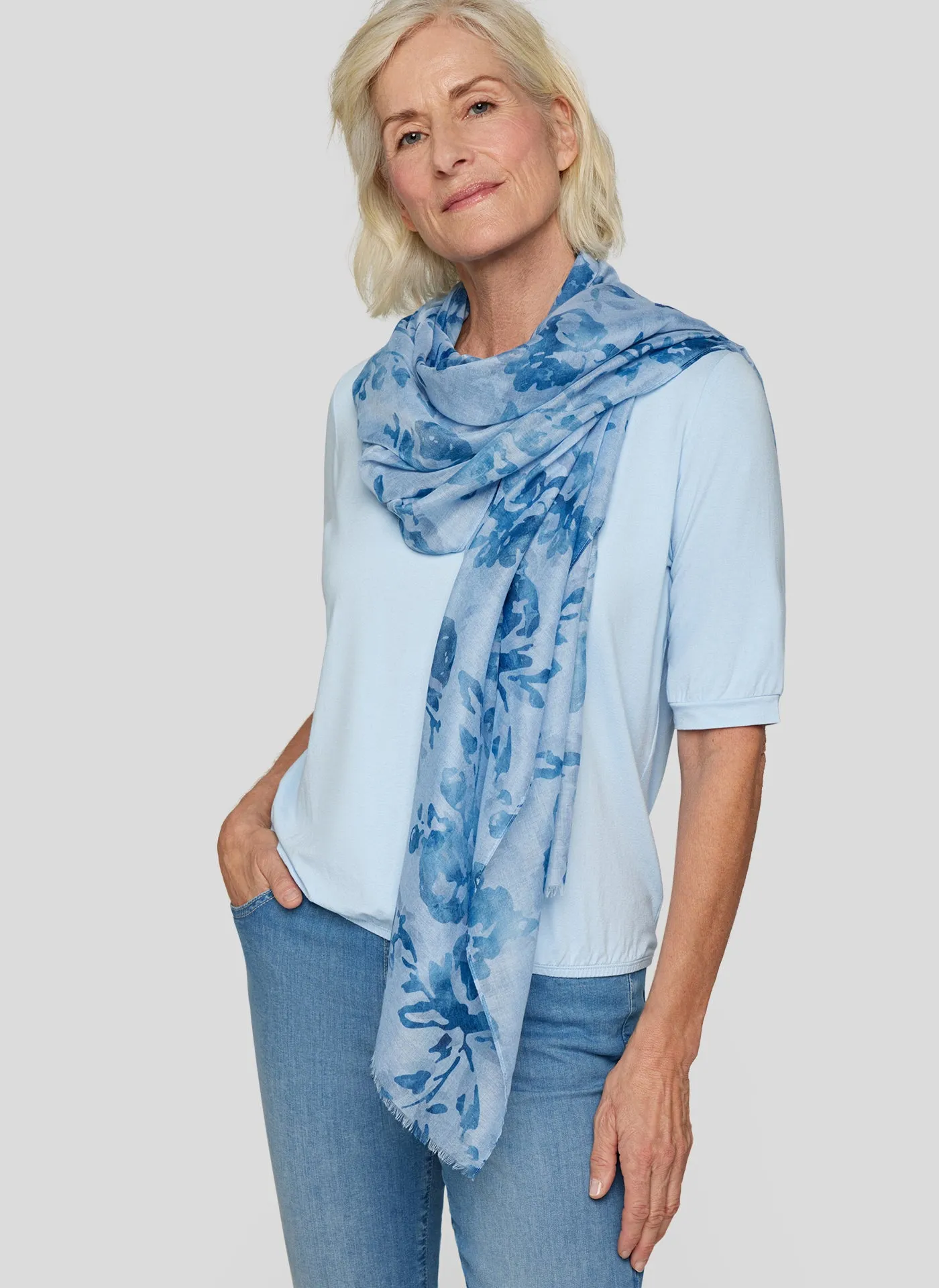 Blue Floral Scarf - Pastel Blue