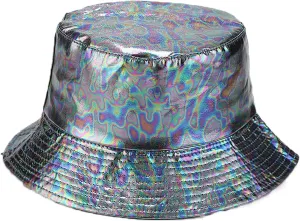 BOLLEY JOSS Metallic Bucket Hat for Women Holographic Bucket Cap Packable Outdoor Travel Sunhat Unisex Fisherman Cap