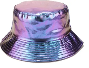 BOLLEY JOSS Metallic Bucket Hat for Women Holographic Bucket Cap Packable Outdoor Travel Sunhat Unisex Fisherman Cap