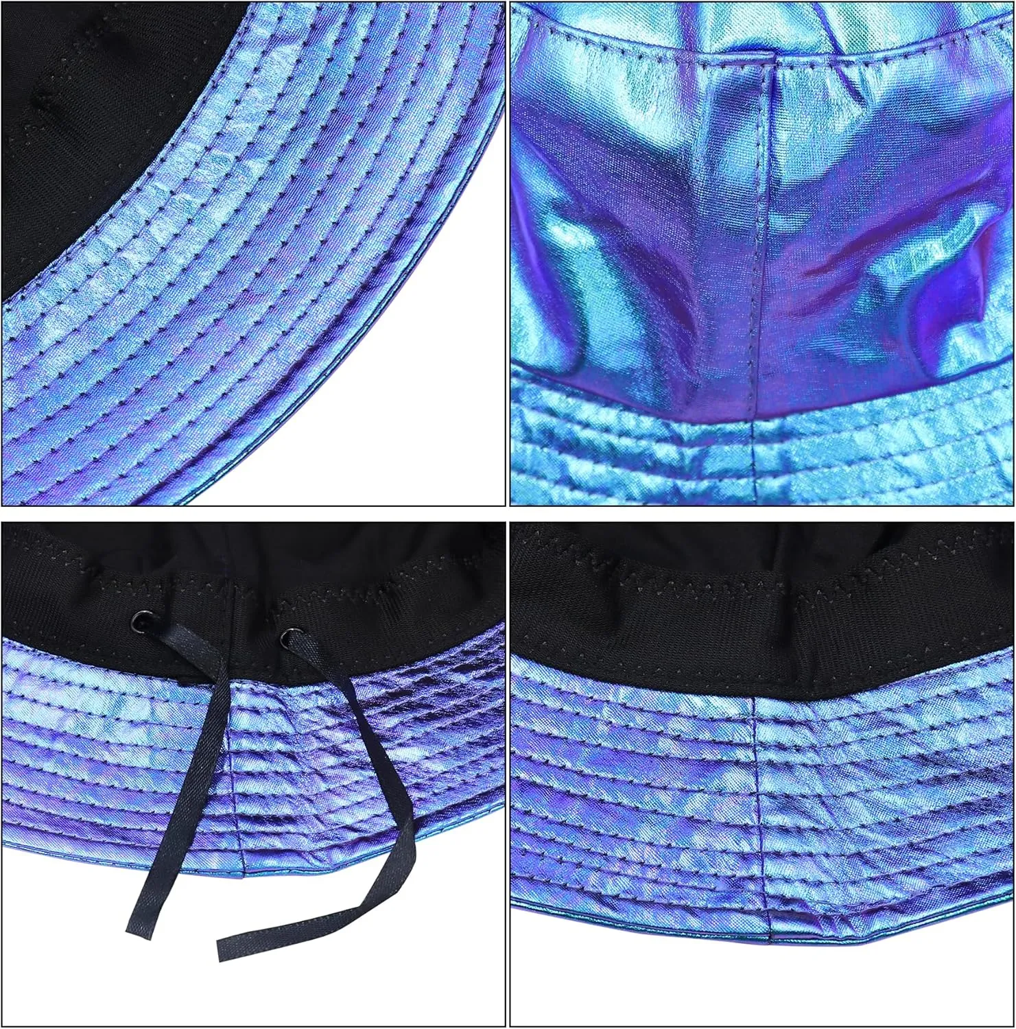 BOLLEY JOSS Metallic Bucket Hat for Women Holographic Bucket Cap Packable Outdoor Travel Sunhat Unisex Fisherman Cap
