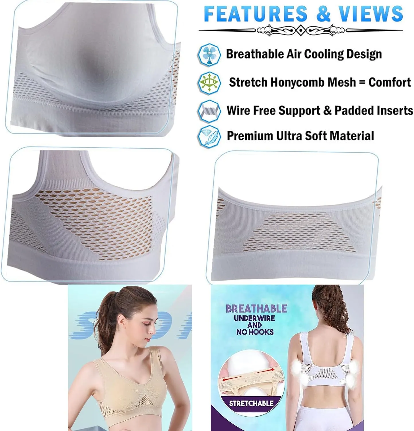 Breathable Cool Liftup Air Bra, Breathable Cool Lift Up Air Bra, Air Breathable Cooling Mesh Stretch Freedom Bra Seamless