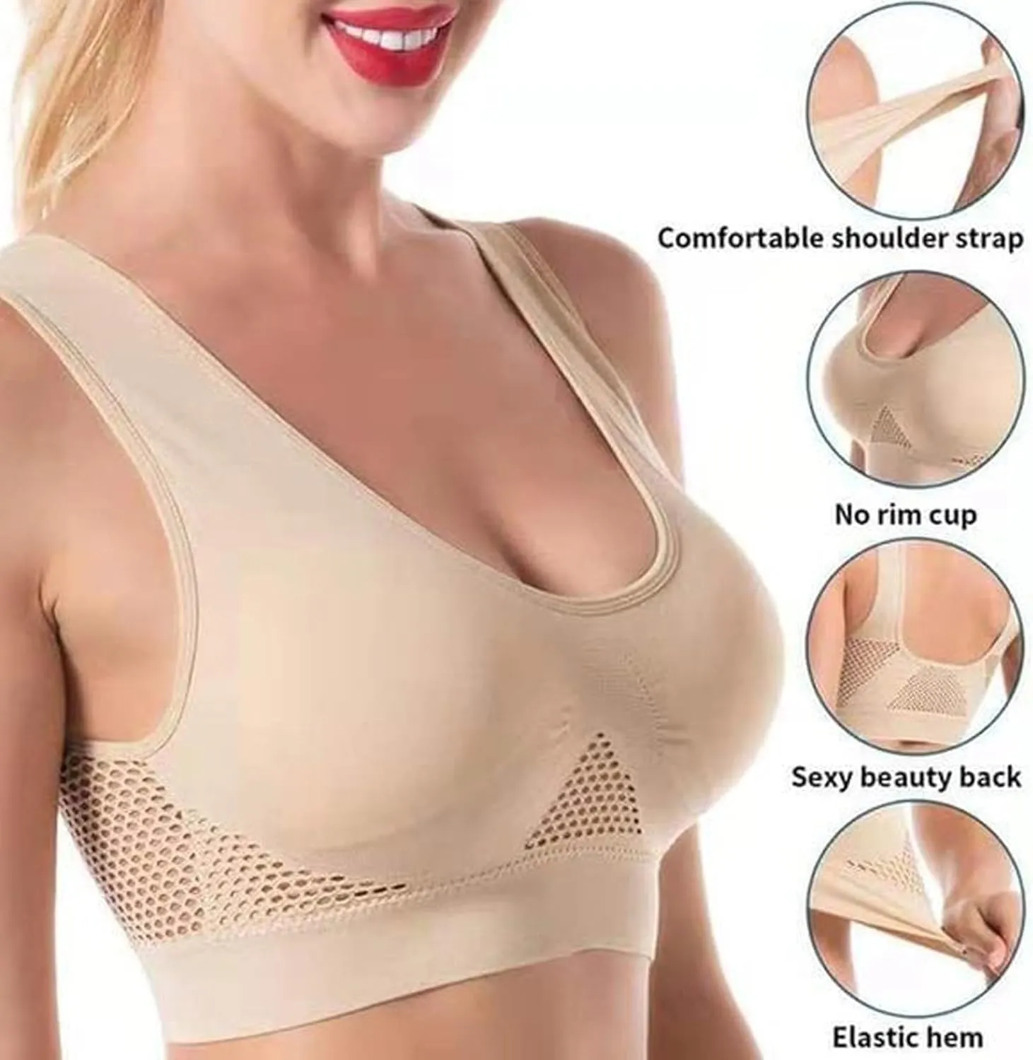 Breathable Cool Liftup Air Bra, Breathable Cool Lift Up Air Bra, Air Breathable Cooling Mesh Stretch Freedom Bra Seamless