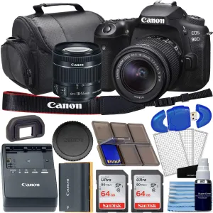 Camera EOS 90D DSLR Camera Bundle with EF-S 18-55mm f/4-5.6 is STM Lens   2pc SanDisk 64GB Memory Cards   Deluxe Bag   Professional Kit (Renewed)