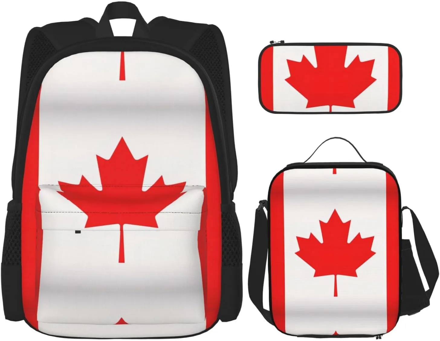 Canadian Flag Print Travel Backpack For Women 3-Piece Set With Insulated Lunch Box,For Outdoor Travel