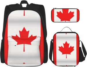 Canadian Flag Print Travel Backpack For Women 3-Piece Set With Insulated Lunch Box,For Outdoor Travel
