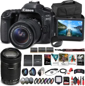 Canon EOS 80D DSLR Camera with 18-55mm Lens (1263C005)   EF-S 55-250mm Lens   64GB Memory Card   Case   Corel Photo Software   2 x LPE6 Battery   External Charger   Card Reader   More (Renewed)