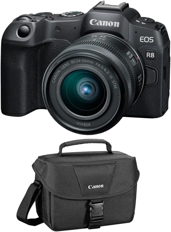 Canon EOS R8 Mirrorless Camera with RF 24-50mm f/4.5-6.3 is STM Lens with Canon 200ES EOS Shoulder Bag (2 Items)