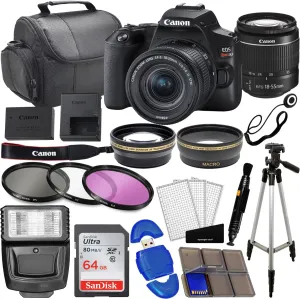 Canon EOS Rebel SL3 DSLR Camera with EF-S 18-55mm Lens Bundle: 3 Lens Kit, 64GB Memory, Wide Angle, Telephoto, Carrying Case, Flash   Pro Kit (Renewed)