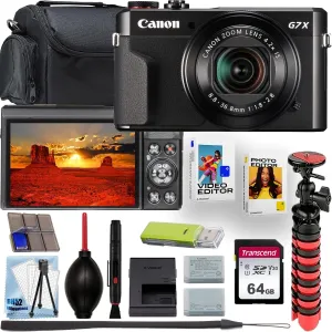 Canon PowerShot G7 X Mark III 4K Video Recording Digital Camera   64GB Memory Card   Shoulder Bag   Flex Tripod   Software Kit   Deluxe Cleaning Kit (Renewed), Black