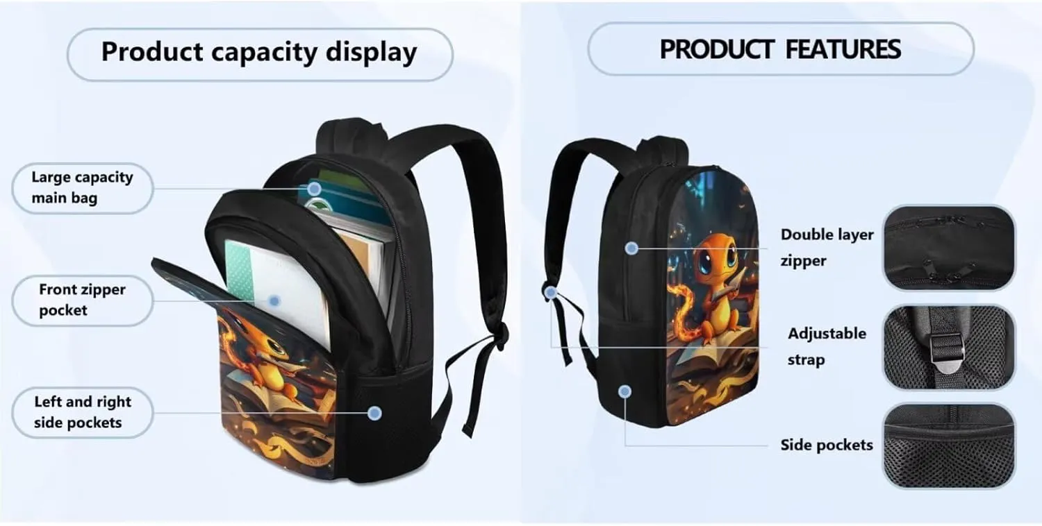 Cartoon Dragon Backpack for Girls 4-6 Cool 4 Pieces Kids Bookbag with Water Bottle Sleeve Travel 6 Th Grade Backpack for Girls Outdoor Travel Daypack Hiking Camping
