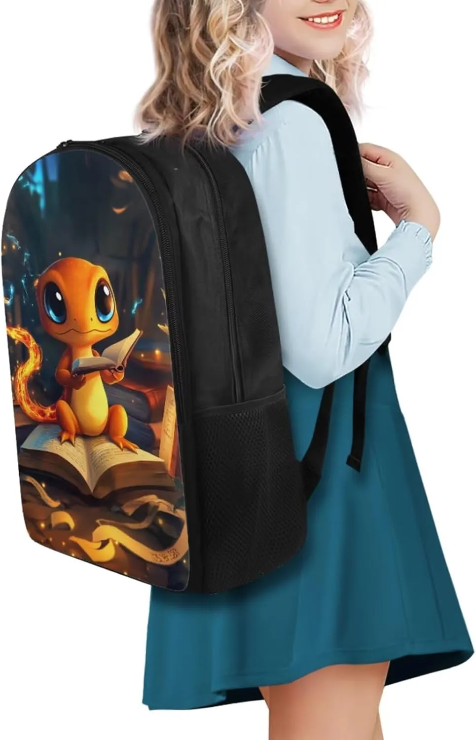Cartoon Dragon Backpack for Girls 4-6 Cool 4 Pieces Kids Bookbag with Water Bottle Sleeve Travel 6 Th Grade Backpack for Girls Outdoor Travel Daypack Hiking Camping