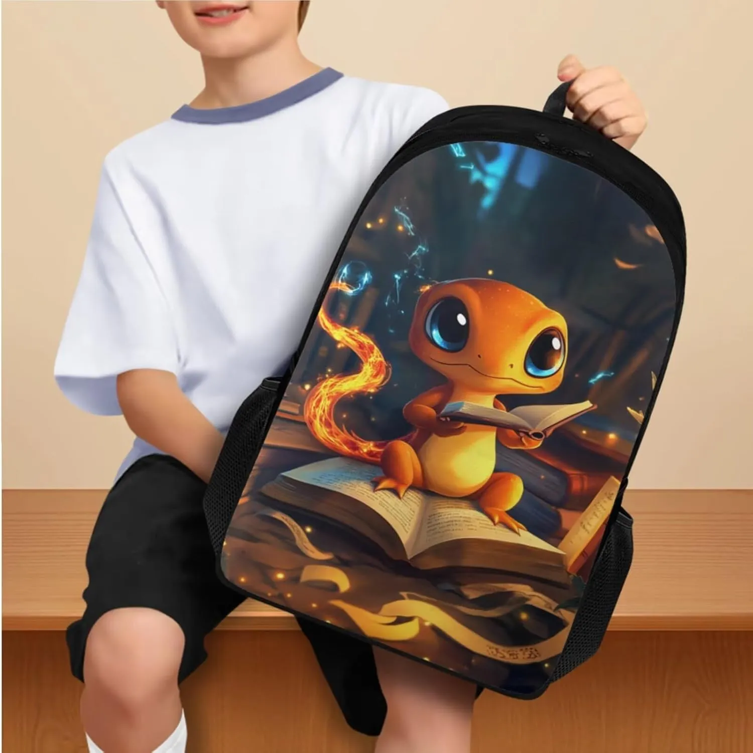 Cartoon Dragon Backpack for Girls 4-6 Cool 4 Pieces Kids Bookbag with Water Bottle Sleeve Travel 6 Th Grade Backpack for Girls Outdoor Travel Daypack Hiking Camping