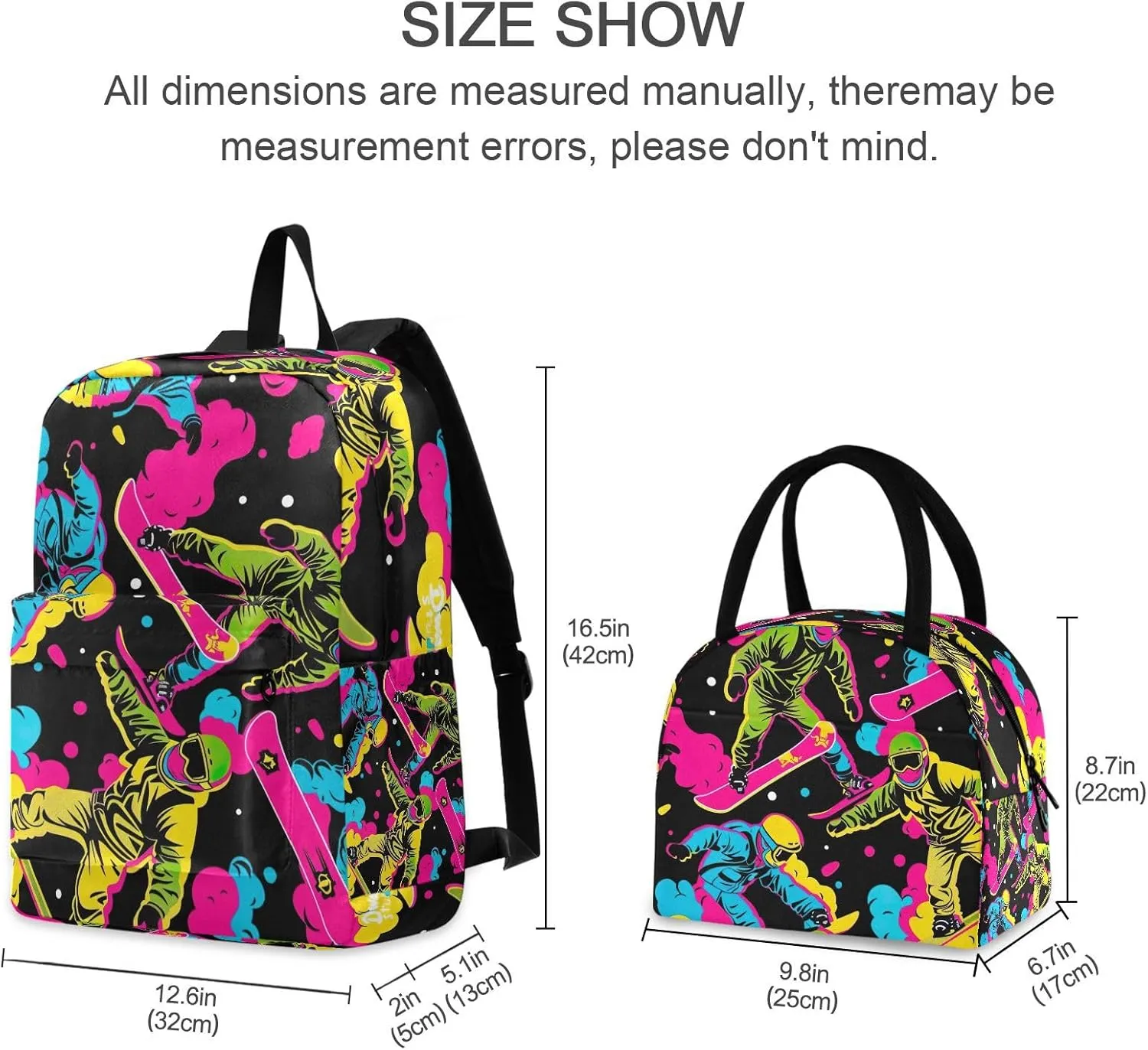Colorful Ski Kids School Bag Set Cooler Backpack Waterproof, Backpack Set Kids