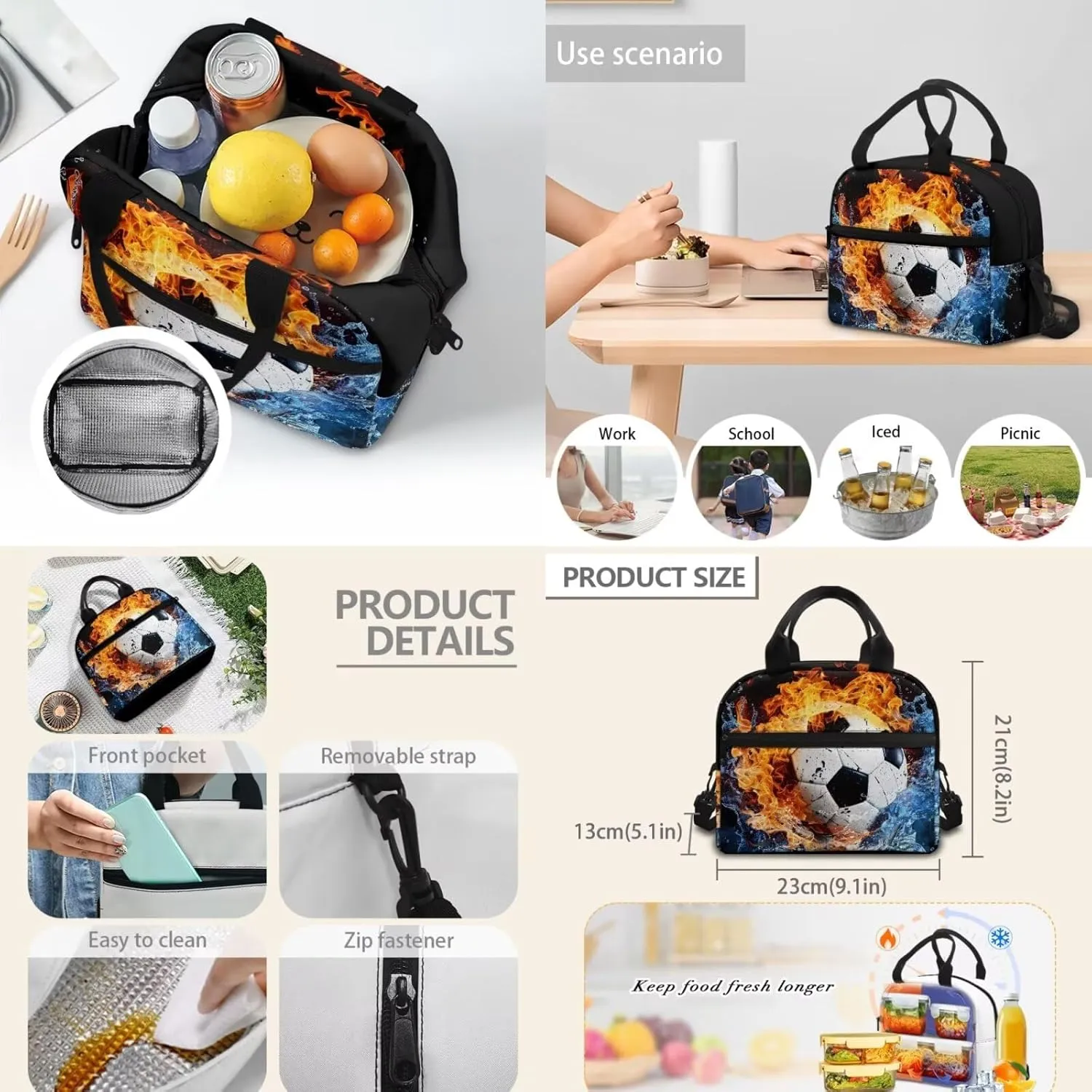 Cool Football Backpack for Boys 8-12 12-14 Large Capacity Kids School Bag Set with Insulated Lunch Bag and Pencil Case for Elementary Middle High School Bookbag
