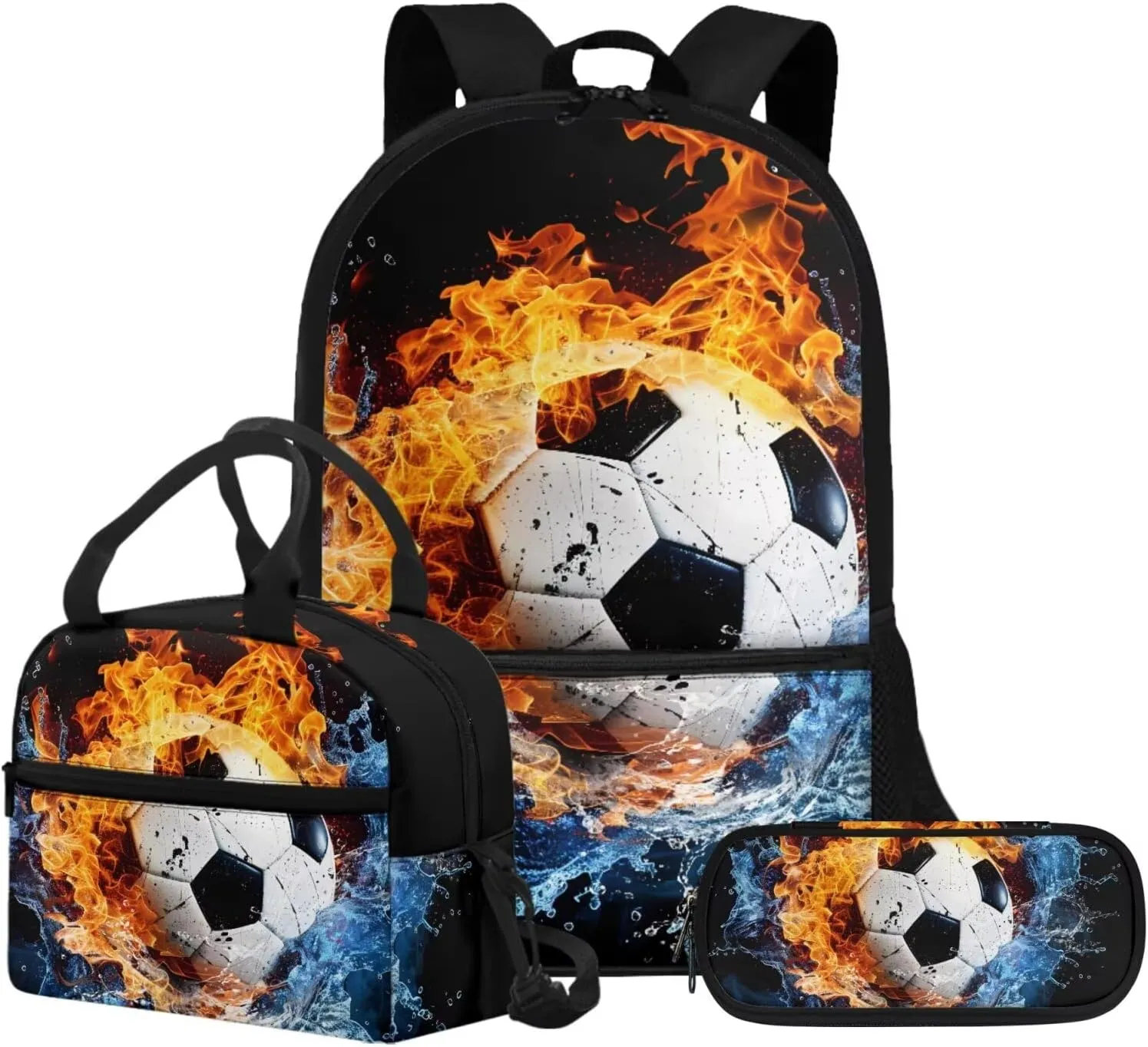 Cool Football Backpack for Boys 8-12 12-14 Large Capacity Kids School Bag Set with Insulated Lunch Bag and Pencil Case for Elementary Middle High School Bookbag