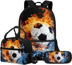 Cool Football Backpack for Boys 8-12 12-14 Large Capacity Kids School Bag Set with Insulated Lunch Bag and Pencil Case for Elementary Middle High School Bookbag