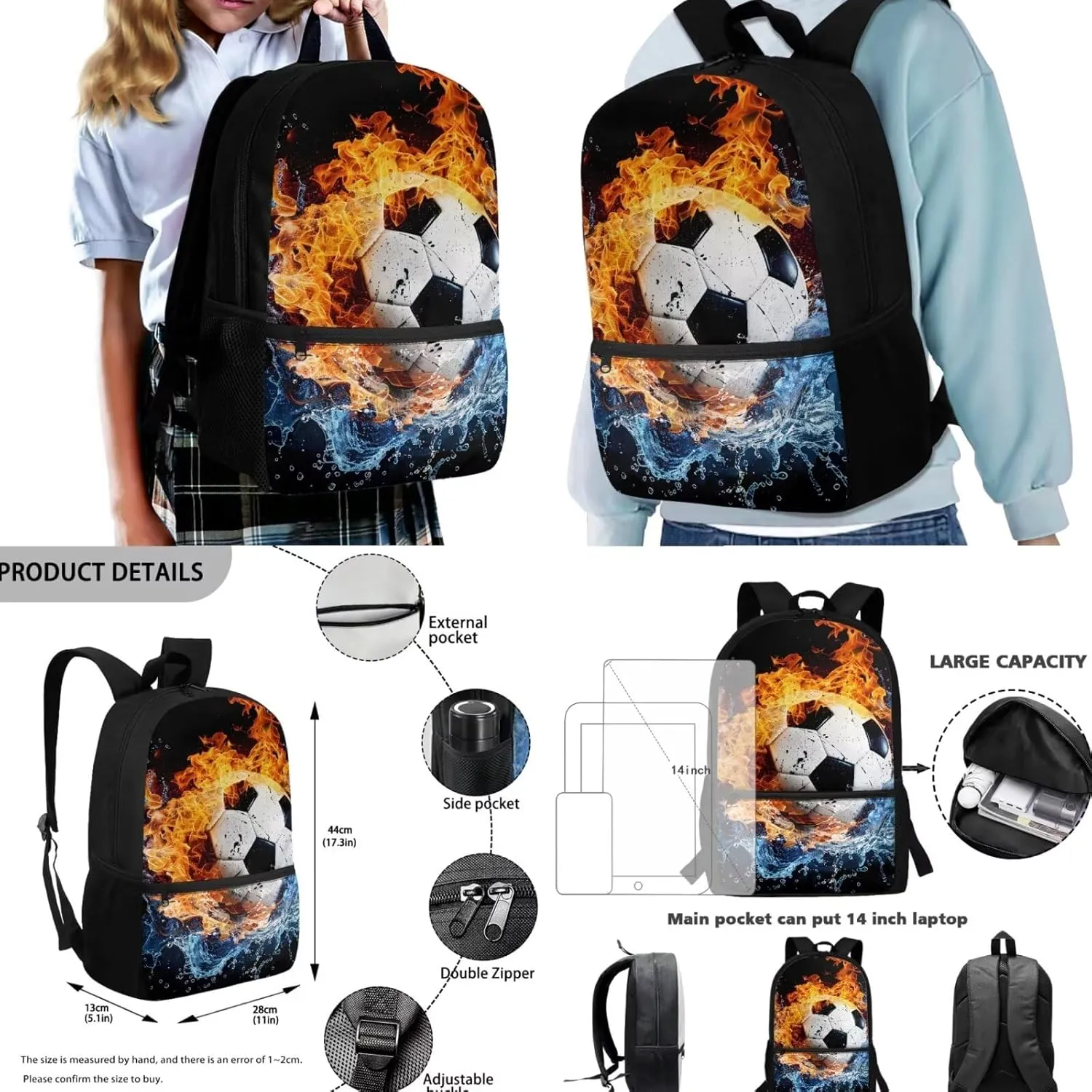 Cool Football Backpack for Boys 8-12 12-14 Large Capacity Kids School Bag Set with Insulated Lunch Bag and Pencil Case for Elementary Middle High School Bookbag