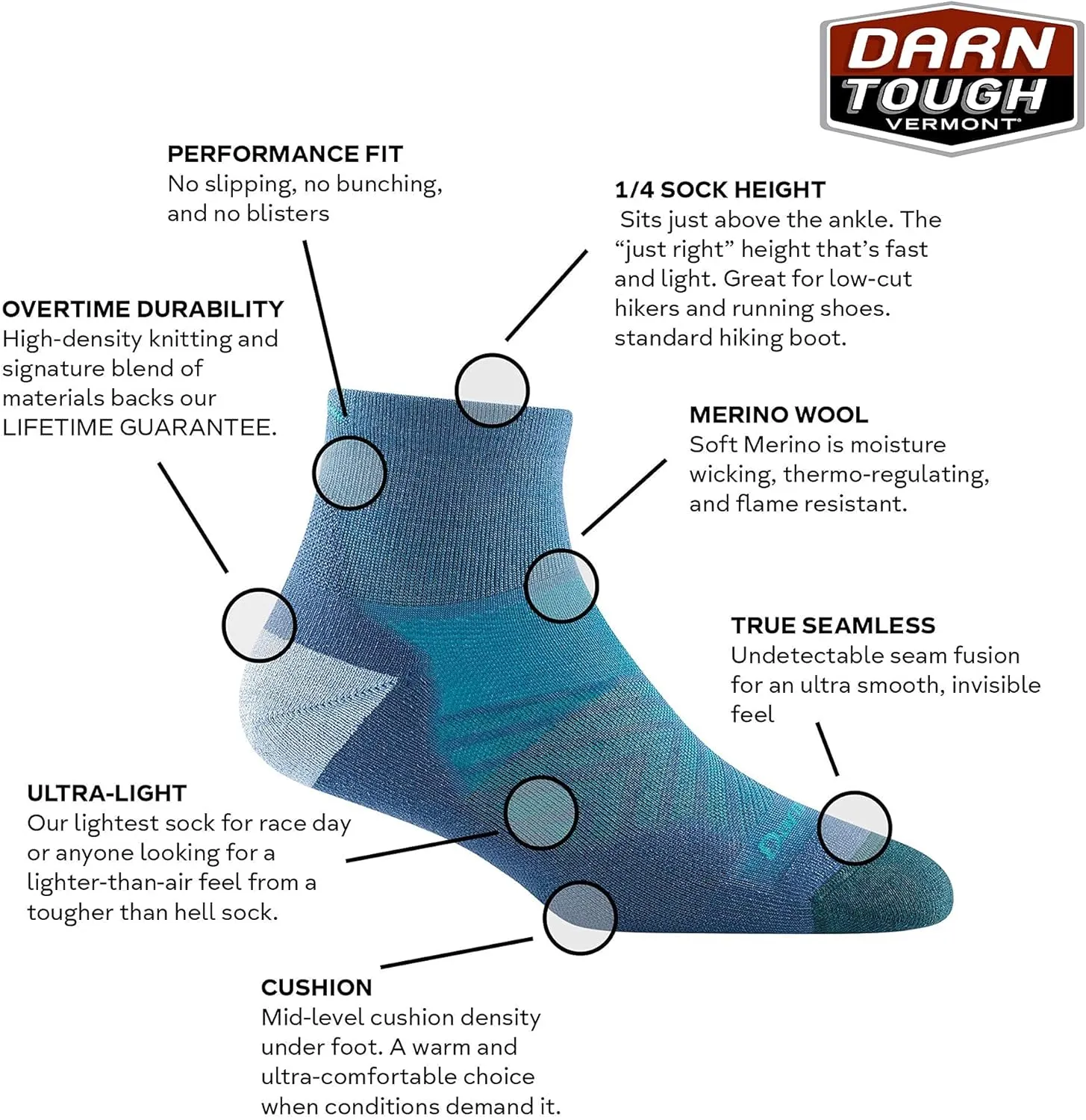 Darn Tough Vermont Run 1/4 Ultra-Lightweight with Cushion