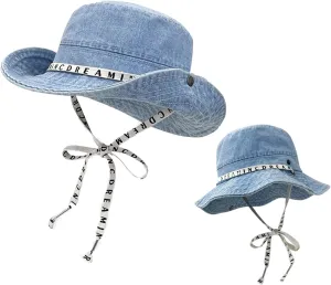 Denim Bucket Hat for Women Men Packable Jeans Summer Beach Hat for Fishing Hiking Casual