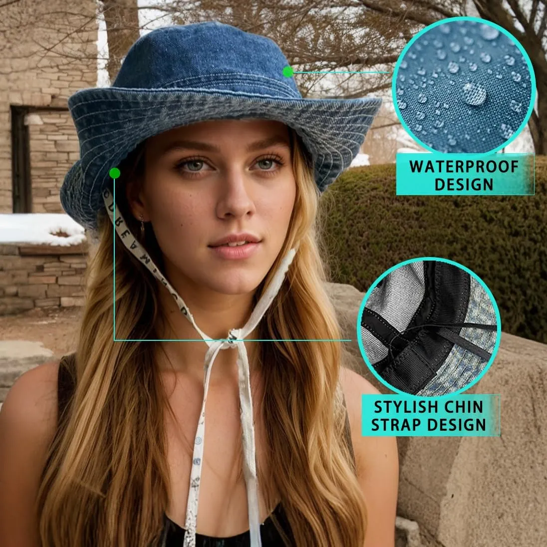 Denim Bucket Hat for Women Men Packable Jeans Summer Beach Hat for Fishing Hiking Casual
