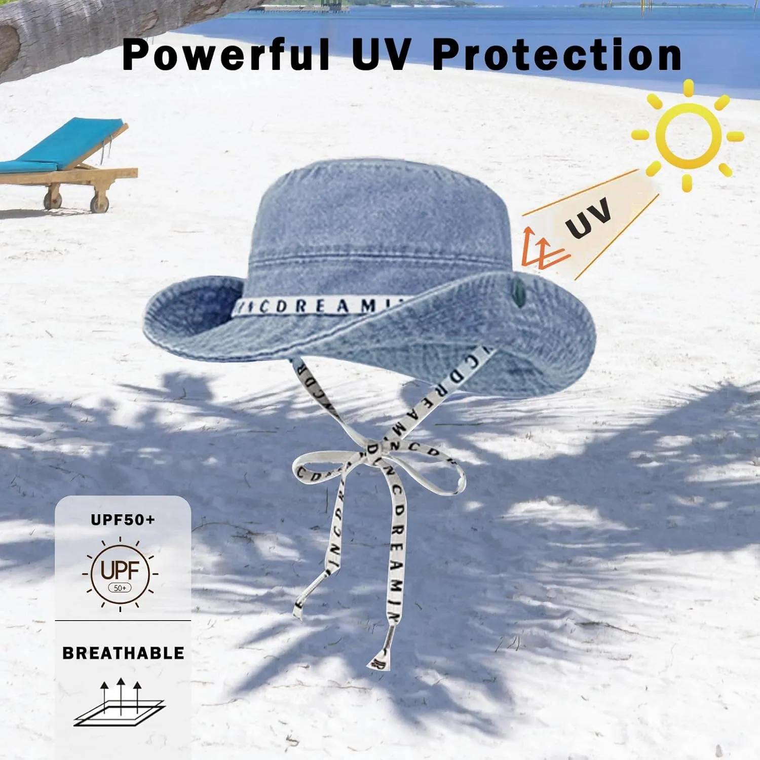 Denim Bucket Hat for Women Men Packable Jeans Summer Beach Hat for Fishing Hiking Casual