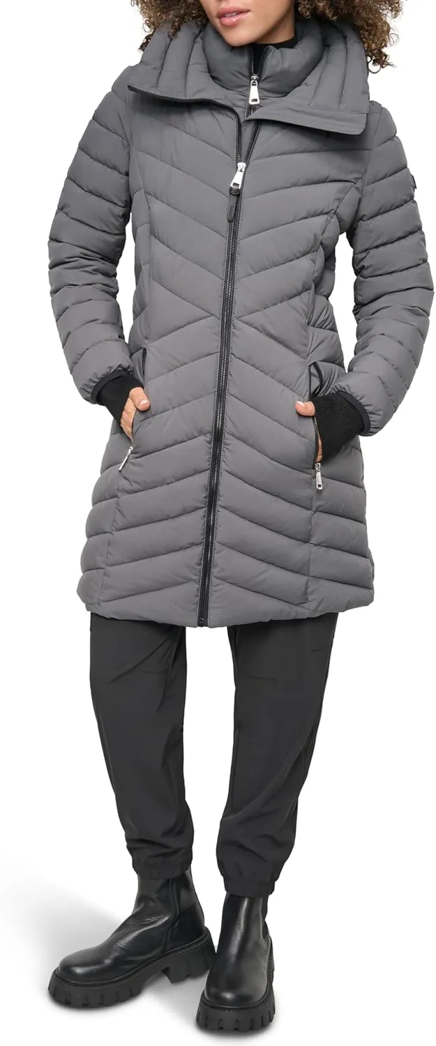 DKNY Women's Bib-Front Light-Weight Puffer