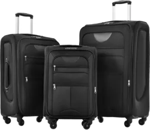 Expandable 3-Piece Suitcase Set, Soft-Side Lightweight Luggage Travel Set with Spinner Wheels, TSA Lock, Multiple Internal Compartments for Outdoor Travel, Black