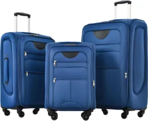 Expandable 3-Piece Suitcase Set, Soft-Side Lightweight Luggage Travel Set with Spinner Wheels, TSA Lock, Multiple Internal Compartments for Outdoor Travel, Blue