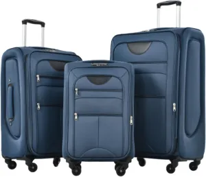 Expandable 3-Piece Suitcase Set, Soft-Side Lightweight Luggage Travel Set with Spinner Wheels, TSA Lock, Multiple Internal Compartments for Outdoor Travel, Dark Blue