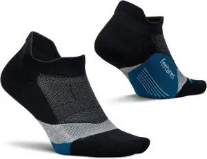 Feetures Elite Light Cushion No Show Tab Ankle Socks - Sport Sock with Targeted Compression - Black Sea, L (1 Pair)