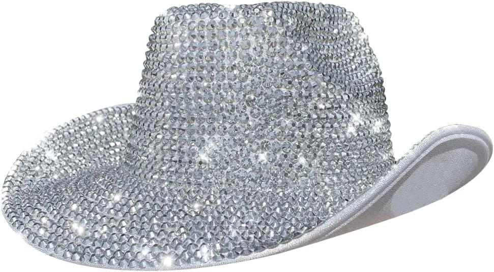 FGSS Silver-Space Holographic-Cowgirl-Hat - Western-Cowboy-Hat for Beach-Party Music-Festival-Dress-Up (M)