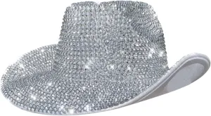 FGSS Silver-Space Holographic-Cowgirl-Hat - Western-Cowboy-Hat for Beach-Party Music-Festival-Dress-Up (M)