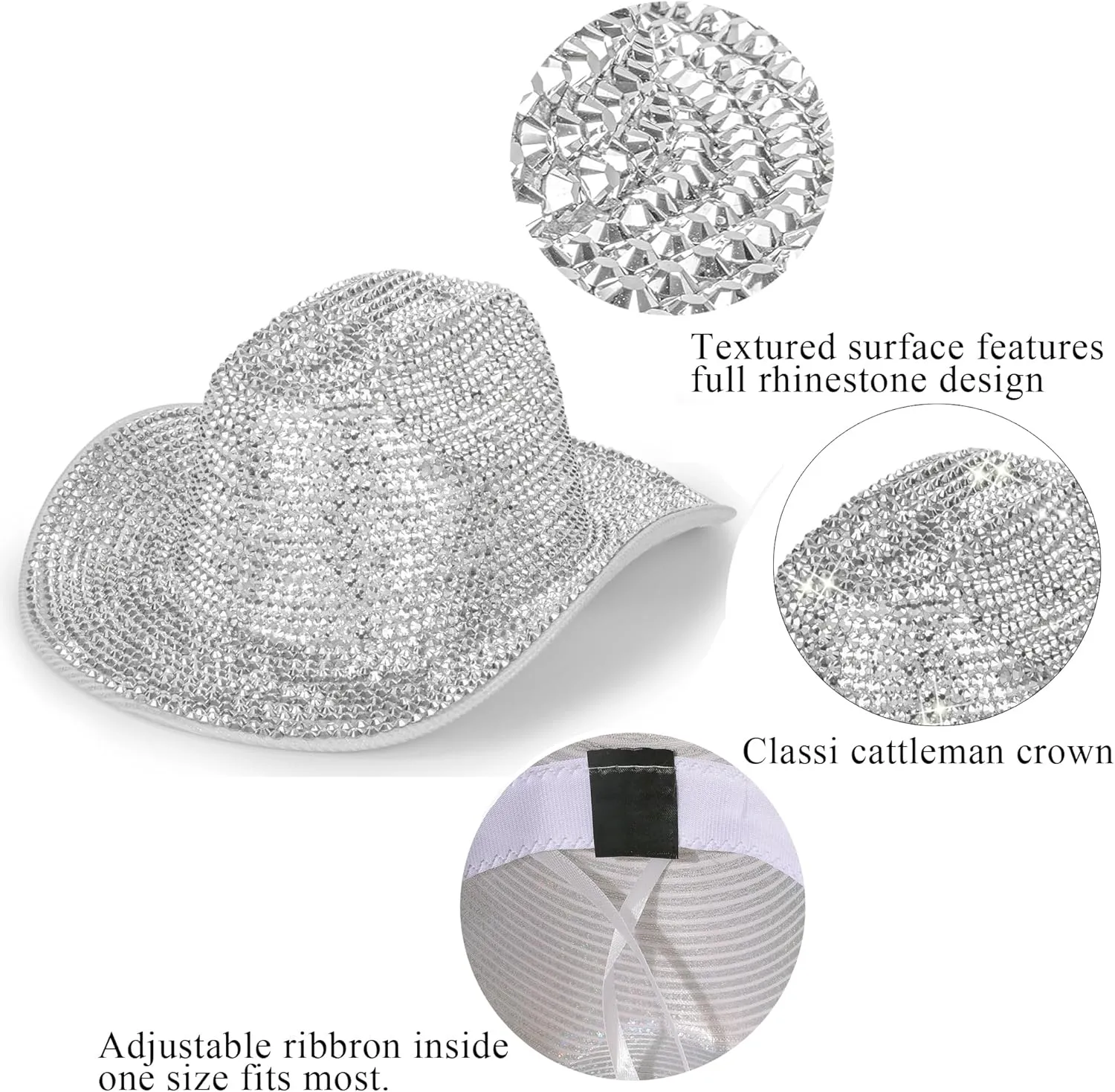 FGSS Silver-Space Holographic-Cowgirl-Hat - Western-Cowboy-Hat for Beach-Party Music-Festival-Dress-Up (M)