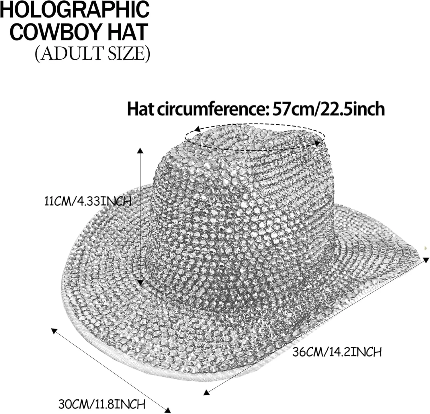 FGSS Silver-Space Holographic-Cowgirl-Hat - Western-Cowboy-Hat for Beach-Party Music-Festival-Dress-Up (M)