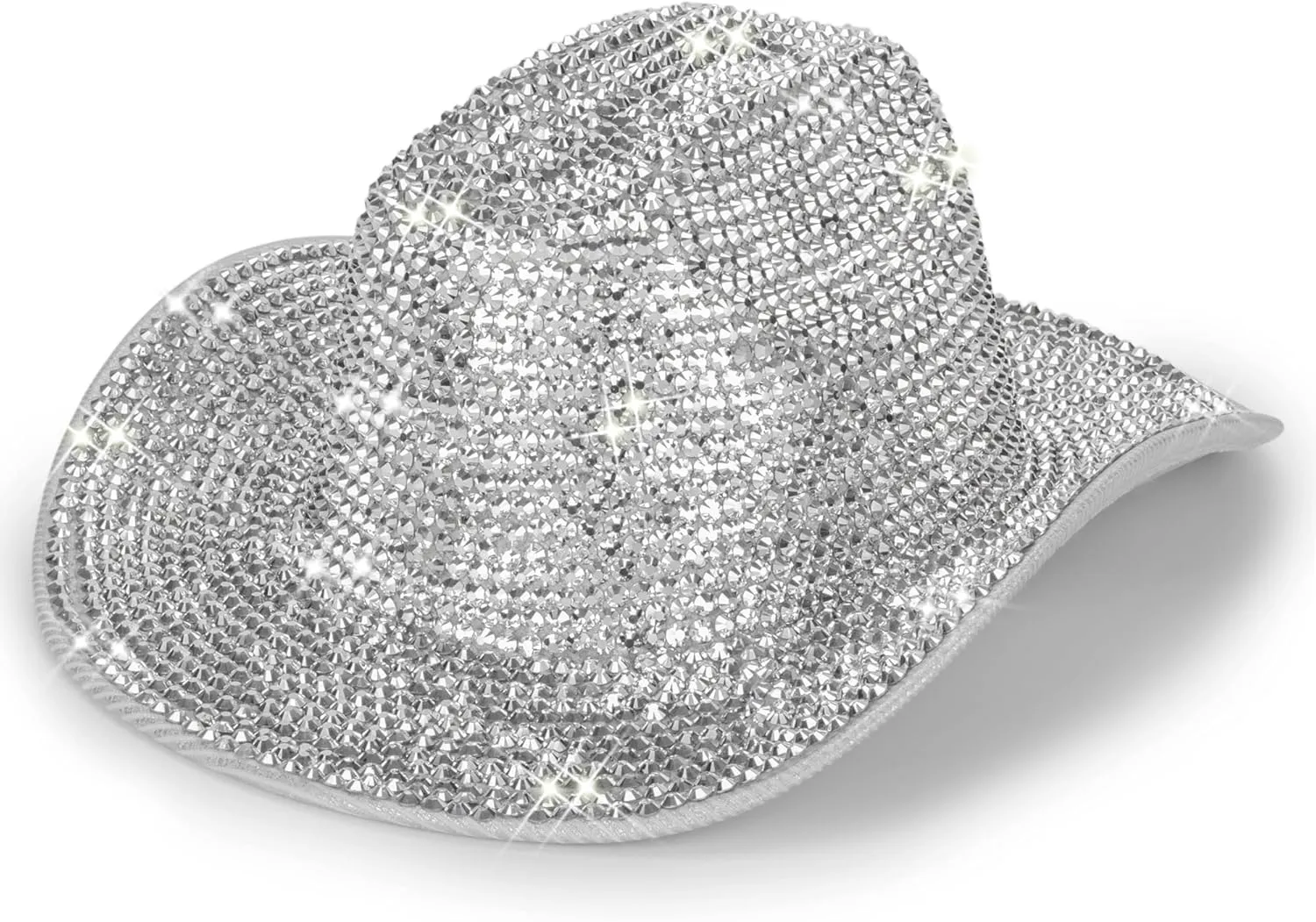 FGSS Silver-Space Holographic-Cowgirl-Hat - Western-Cowboy-Hat for Beach-Party Music-Festival-Dress-Up (M)