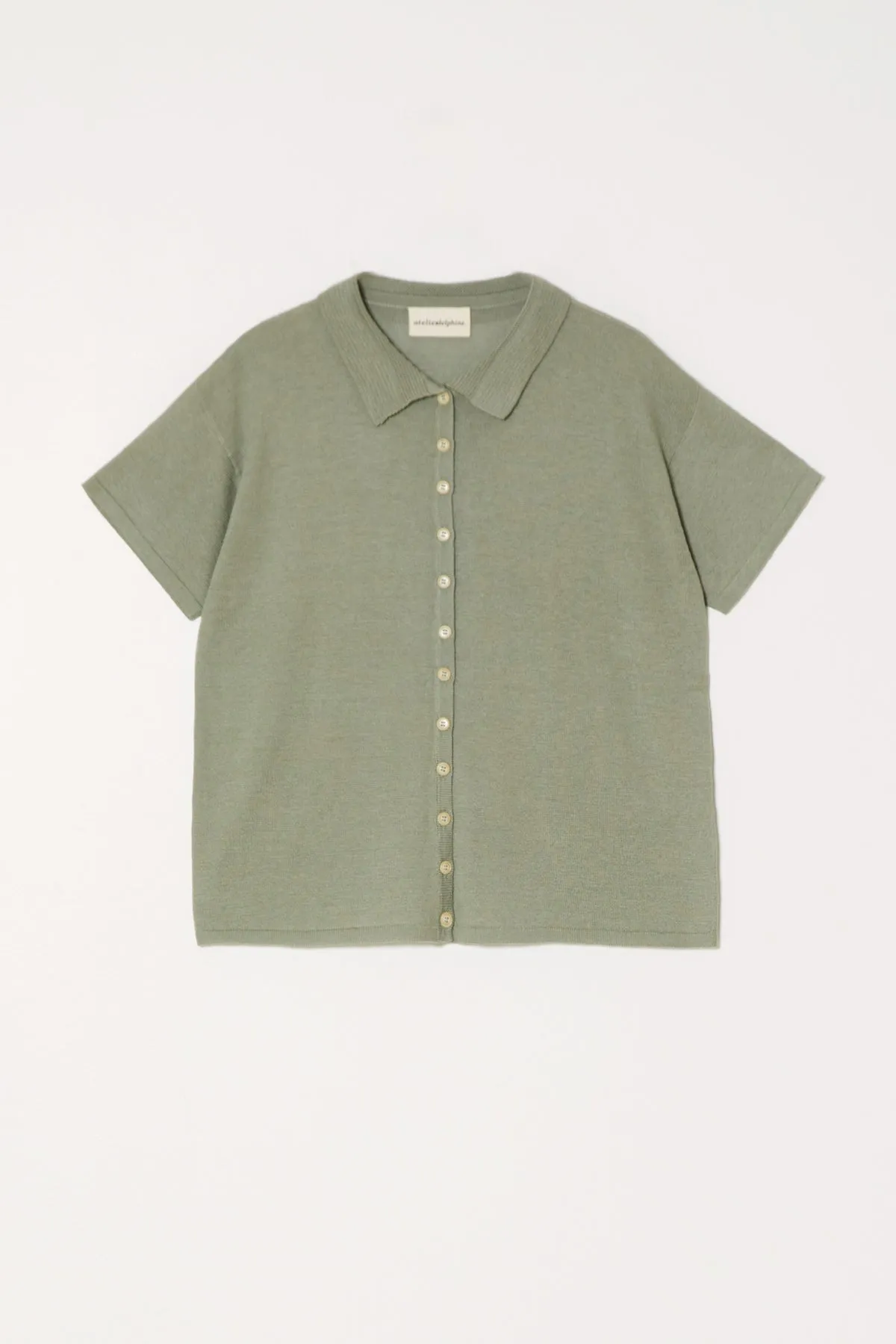 FINE GAUGE KNIT POLO - SAGE