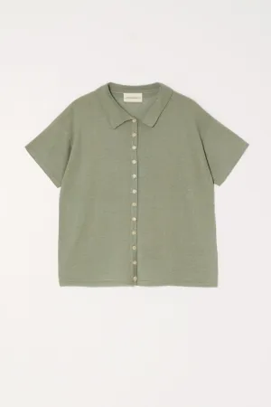 FINE GAUGE KNIT POLO - SAGE