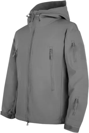 Finelylove Soft Shell Tactical Jacket Mens Fleece Lined Windbreaker Hooded Waterproof Rain Jacket for Hiking Fishing