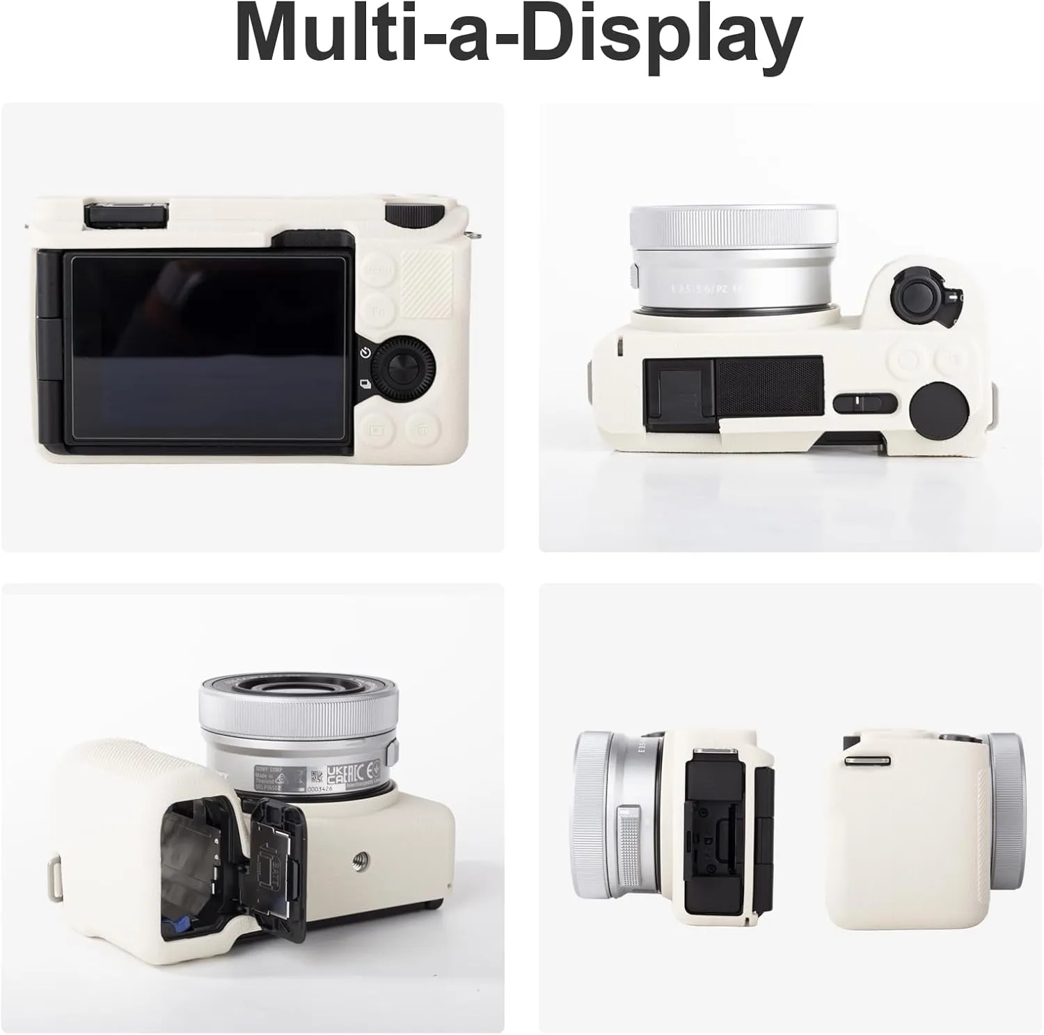 for Sony ZVE10II Camera Case,?Silicone Case*1 Screen Protector*2 Hot Shoe Cover*1? Alpha ZVE10 II Silicone Camera Cover ZV-E10II Accessories Protective Case Tempered Glass 9H-Texture White