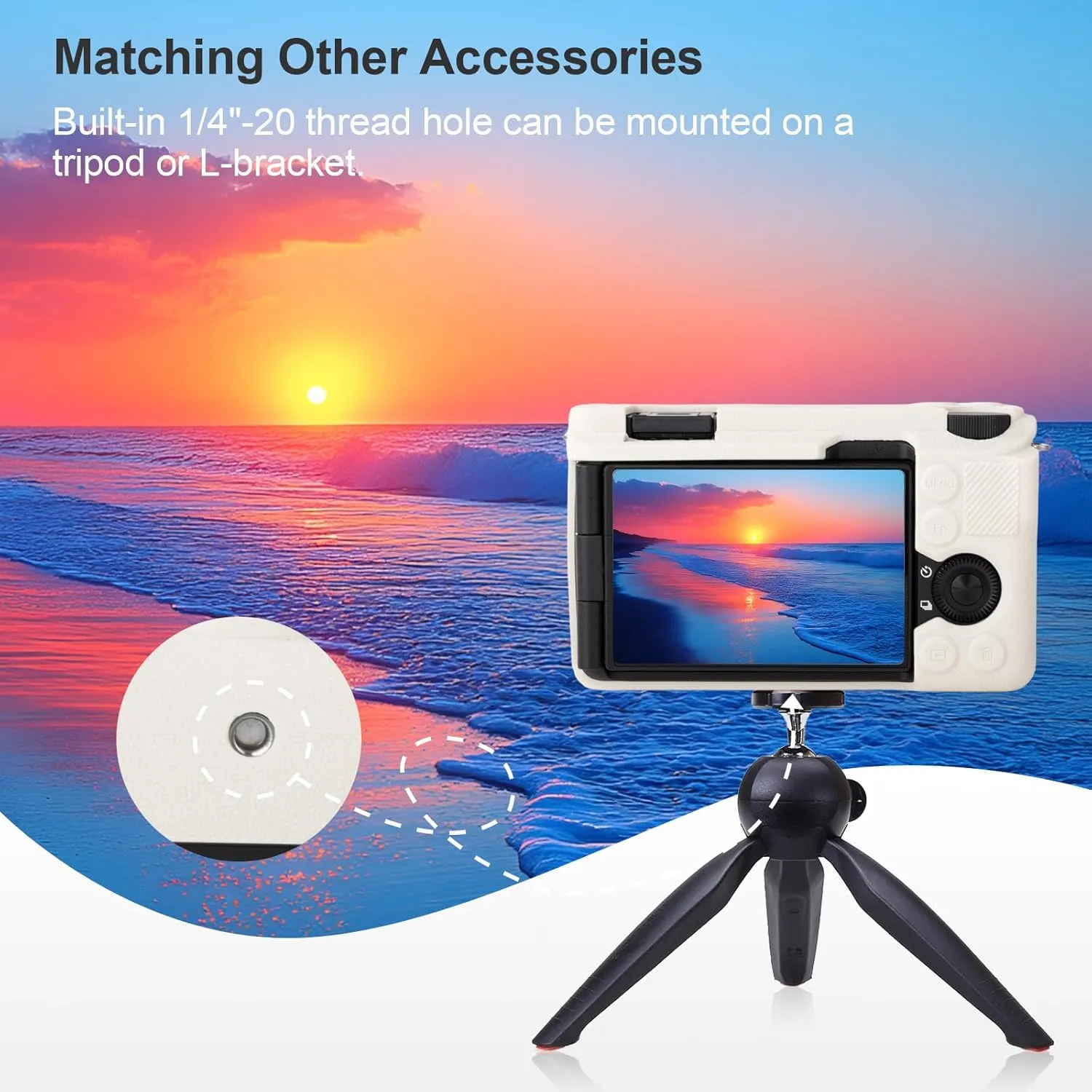 for Sony ZVE10II Camera Case,?Silicone Case*1 Screen Protector*2 Hot Shoe Cover*1? Alpha ZVE10 II Silicone Camera Cover ZV-E10II Accessories Protective Case Tempered Glass 9H-Texture White